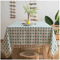 Baumwoll-Leinen-Tischdecken mit Quaste für rechteckige Tische Schwere Sackleinen-Tischdecke für die Küchentischdekoration (Hellblau, 55 'x 55') von ETING