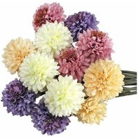 12 Stück künstliche Blumen, 4 Farben künstliche Chrysanthemen + Jute-Schnur + Grußkarte, Seiden-Hortensienstrauß für Hochzeit, Haus, Garten, Party, von ETING