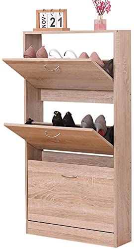 Schuhschrank aus MDF-Holz, Schuhregal für Badezimmer, Eingangsbereich, Schuhe, 63 x 17 x 120 cm. Eiche- von ETNIC ART