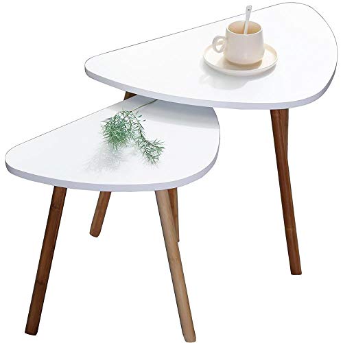 Set - zwei weiße Kaffeetische aus Holz, 60 x 40 x H 45 und 46 x 30 x H 41, minimalistisch, skandinavisch, für Pflanzen, Vasen, Nachttisch, MDF-Holz. Lounge - Tisch von ETNIC ART