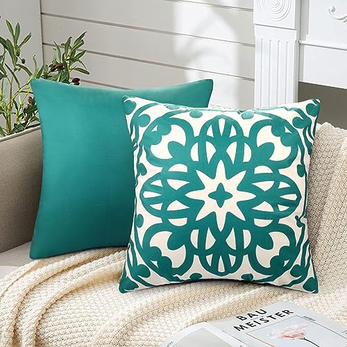 2er Set Kissenbezug Super Weiche Kissenbezüge Mandala Muster Dekorative Wasserblau Kissenbezug Moderne Dekokissen Sofakissen Kissenhülle Set für Sofa Schlafzimmer Stuhl Auto Couchkissen 40x40cm von ETOLISHOP