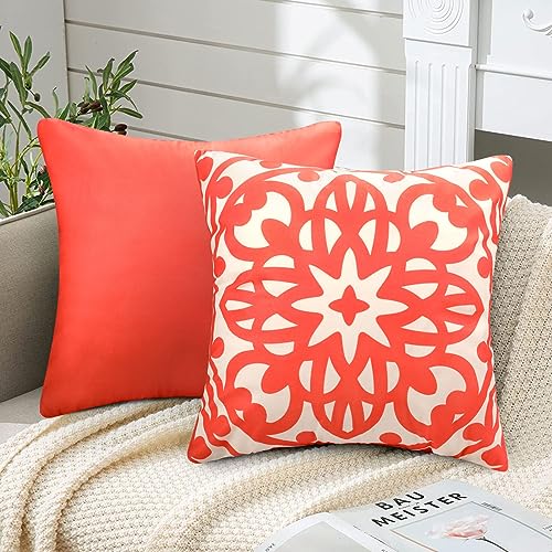2er Set Kissenbezug Samt Kissenbezüge Mandala Muster Dekorative Koralle Pfirsich Kissenbezug Moderne Dekokissen Sofakissen Kissenhülle Set für Sofa Schlafzimmer Stuhl Auto Couchkissen 45x45 von ETOLISHOP