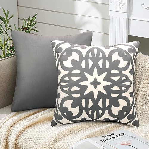 2er Set Kissenbezug Super Weiche Kissenbezüge Mandala Muster Dekorative Grau Kissenbezug Moderne Dekokissen Sofakissen Kissenhülle Set für Sofa Schlafzimmer Stuhl Auto Couchkissen 50x50cm von ETOLISHOP