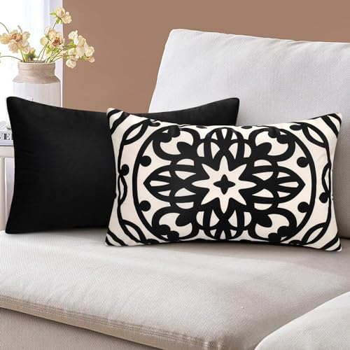2er Set Kissenbezug Super Weiche Kissenbezüge Mandala Muster Dekorative Schwarz Kissenbezug Moderne Dekokissen Sofakissen Kissenhülle Set für Sofa Schlafzimmer Stuhl Auto Couchkissen 30x50 von ETOLISHOP