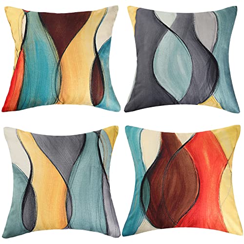 ETOLISHOP Kissenbezüge 40 x 40 4er Set Bunte Kissen Baumwoll Leinen Kunst Kissenbezug Gelbes Wohnzimmer Sofa Blau Kissen 16 x 16 Zoll von ETOLISHOP