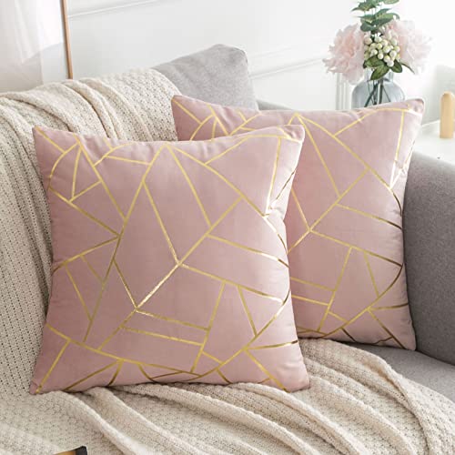 ETOLISHOP Rosa und Gold Kissenbezug 40 x 40 Samt Geometrische Streifen Zierkissenbezüge Kissen Set von 2 Quadratische Sofa Kissenbezug 16x16 von ETOLISHOP