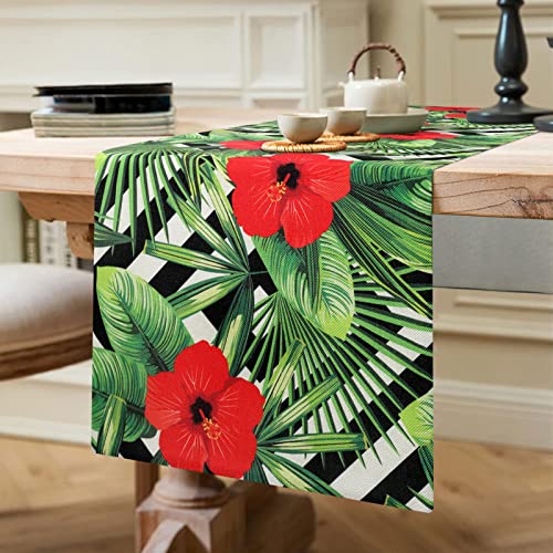 Grünes Blatt Tischläufer Frühling Sommer Tischläufer Bunt Blumen Muster Tischläufer Modern Wohnzimmer Tischsets Leinen Tischdecke Dekoration Küche Esstisch Dekoration für Esszimmer Dekor 40x140cm von ETOLISHOP