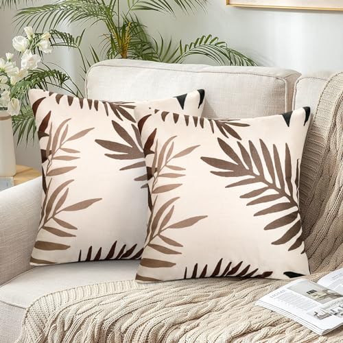 Kissenbezug 40x40 2er Set Kissenbezug Braun Blätter Polyester Kissenbezüge Natur Landhausstil Deko Kissenhülle Sofakissen Couchkissen Zierkissenbezug für Sofa Couch Schlafzimmer Wohnzimmer Garten von ETOLISHOP