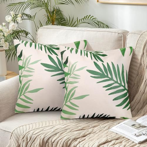 Kissenbezug Grün Kissenbezug 40x40 Polyester Kissenbezüge Grün Blätter Dekorative Kissenhülle Dekokissen für Sofa Garten Outdoor Kissen Sofakissen Couchkissen Schlafzimmer Wohnzimmer 2er Set von ETOLISHOP