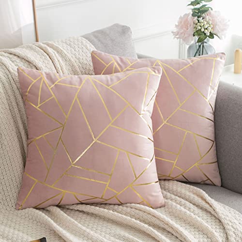 ETOLISHOP Rosa und Gold Kissenbezug 45 x 45 Samt Geometrische Streifen Zierkissenbezüge Kissen Set von 2 Quadratische Sofa Kissenbezug 18x18 von ETOLISHOP