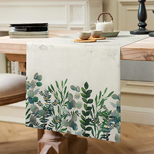 Tischläufer Dekoration Eukalyptus Grünes Blatt Tischläufer Leinen Tischdecke Modern Wohnzimmer Tischsets Tischwäsche Matte für Party Picknick Küche Esstisch Dekoration Tischdecke 40x140cm Hellgrün von ETOLISHOP