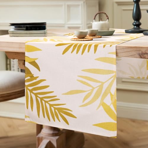Tischläufer Modern Esszimmer Tischläufer Natur Polyester Tischläufer Gelb Blätter Tischläufer Kurz Rechteckiger Dekorativer Tischläufer für Drinnen und Draußen Küche Esstisch Picknick 40x140cm von ETOLISHOP