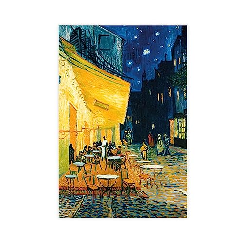 Postimpressionist Vincent Van Gogh's klassische Kunstkopie von Café Terrasse bei Nacht Leinwand-Poster Wandkunst Dekor Bild Gemälde für Wohnzimmer Schlafzimmer Dekoration ungerahmt 40 x 60 cm von ETOMEY