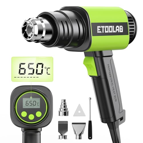 ETOOLAB 2000W Heißluftfön 50-650℃ Temperatur, Heißluftpistole mit LCD-Digitalanzeige, 132 Schrumpfschlauch, 280-600l/min Luftstrom, 3 Düsen und 1 Schaber, Ideal für DIY、Schrumpfen, Entlacken von ETOOLAB