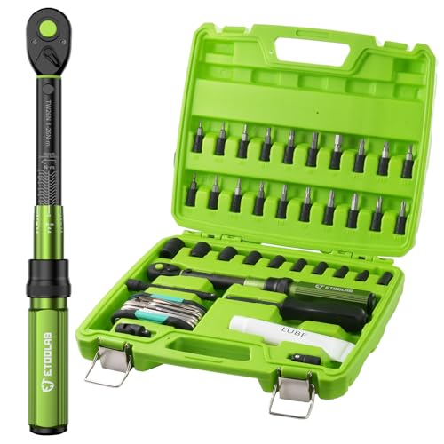 Drehmomentschlüssel Fahrrad 1/4 Zoll, 1-26 Nm, ±3% Fehlergenauigkeit, 37TLG Professioneller Drehmomentschlüssel Set mit Stecknüsse/Innensechskant Hex/Torx Bits für Kleinbefestigungen/Fahrrad/Motorrad von ETOOLAB