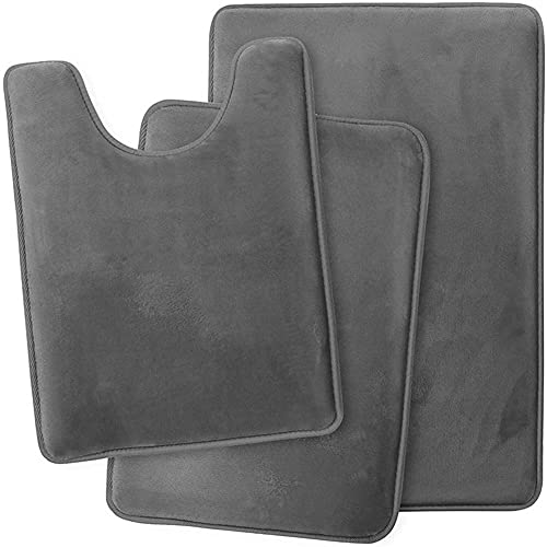 ETOPARS 3er-Set Plüsch Memory Foam Badteppich Set Weiche absorbierende Badezimmermatte rutschfeste Matte, Toilettendeckelabdeckung, U-förmiger Konturenteppich (Gris) von ETOPARS