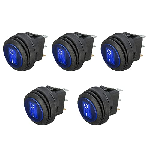 ETOPARS 5 Stück 12V 20A Kippschalter Auto KFZ Runde Wippschalter Blau Beleuchtet Lichtanzeige EIN/AUS Schalter 3 Polig Wasserdicht Boot von ETOPARS