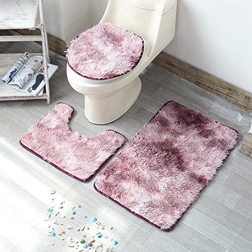 ETOPARS Badteppich-Set 3-teilige, rutschfeste Badematte U-förmiger Konturteppich und Toilettendeckel Waschbar Weicher Saugfähige Fussmatter (pink) von ETOPARS