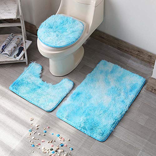 ETOPARS Badteppich-Set 3-teilige, rutschfeste Badematte U-förmiger Konturteppich und Toilettendeckel Waschbar Weicher Saugfähige Fussmatter (blau) von ETOPARS