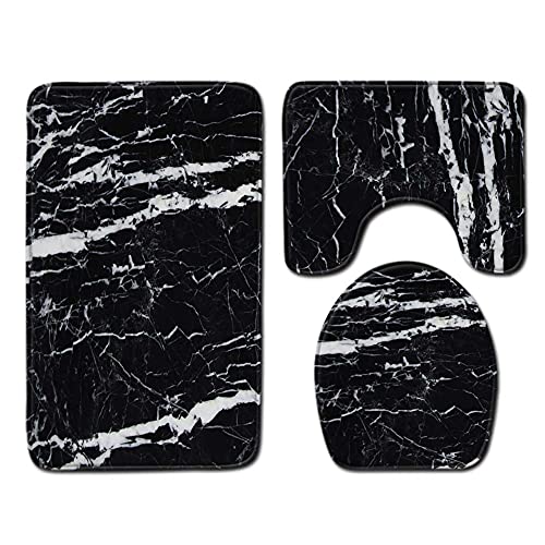 ETOPARS Marble Texture Badteppich-Set 3-teilig rutschfeste Badteppiche, Toilettendeckelabdeckung, U-förmiger Konturteppich Teppich Weiches Badzubehör von ETOPARS
