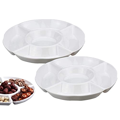 2 Stückes Geteilte Serviergecrr Relish Tablett Servierteller Getleitilt Servierteller Tablett für Pommes Und Dip Gemüse Süßigite Und Snacks Melamine Menüteller (Weiß Durchmesser: 25 cm (10 Zoll)) von ETRAVEL