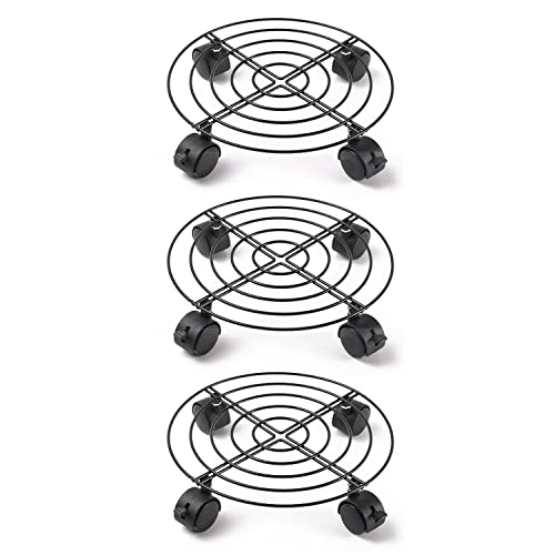 3 Stück Pflanzenroller Rund Metall, 26.6 x 6cm, Pflanze Caddy mit Rädern Für Innenbereich Außenbereich Haus und Garten, Tragkraft 40 kg (jeweils mit 2 Bremsrädern) von ETRAVEL