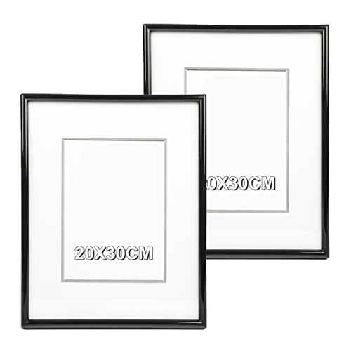 ETREXONLINE Schwarz Bilderrahmen 20x30cm, PVC Fotorahmen Biderrahmen Schwarz mit Glasplatte für Tisch und Wand - Packung mit 2 Stück von Etrexonline