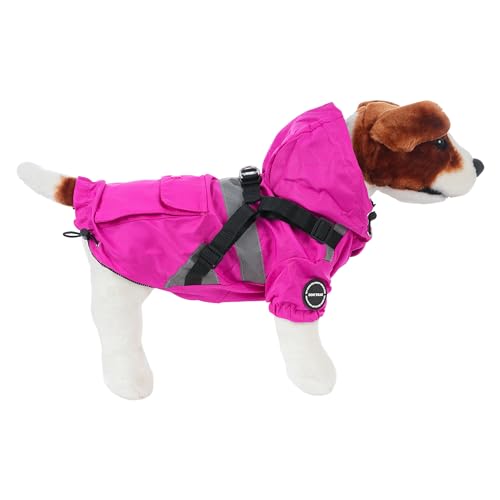 Hunderegenmantel, wasserdichte Hundejacke, Hundejacke für Kleine und Mittelgroße Hunde, Hundejacke mit Ring für Geschirr - Stil A Fuchsie, S von ETREXONLINE