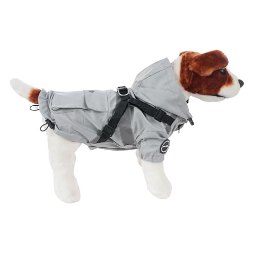 Hunderegenmantel, wasserdichte Hundejacke, Hundejacke für Kleine und Mittelgroße Hunde, Hundejacke mit Ring für Geschirr - Stil A Grau, M von ETREXONLINE