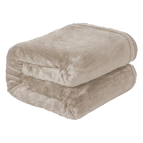 Warm Fleecedecke 100% Polyester, Weich Flanell Kuscheldecke für Sofa und Bett, Warm Decke für alle Jahreszeiten - Beige, 220x240cm von ETREXONLINE