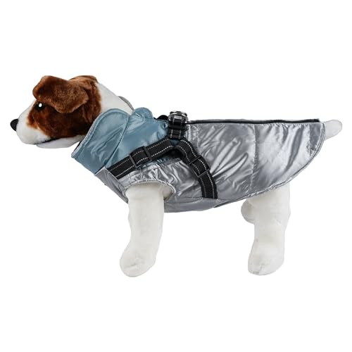 wasserdichte Hundejacke, Warm Hundejacke für Hunde, Hundejacke mit Ring für Geschirr - Silber/Blau, M von ETREXONLINE