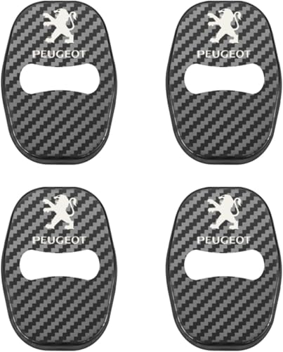 ETRFUNB 4 Stück Türschloss Abdeckung für Peugeot, Edelstahl Autotürschloss-Schutz Korrosionsbeständig und Rostfrei Schnallenabdeckung,Carbon Fiber von ETRFUNB