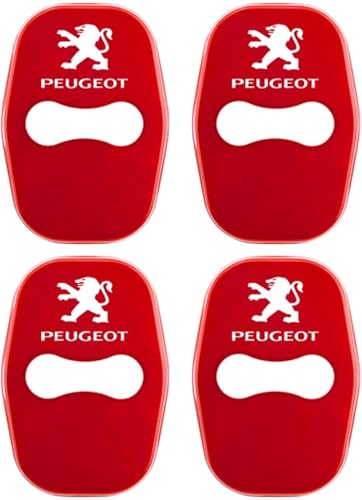 ETRFUNB 4 Stück Türschloss Abdeckung für Peugeot, Edelstahl Autotürschloss-Schutz Korrosionsbeständig und Rostfrei Schnallenabdeckung,Red von ETRFUNB