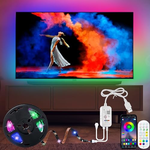 RGBIC LED TV Hintergrundbeleuchtung, 4 Meter LED Strip Dreamcolor für 55 bis 70 zoll TVs Musik Sync, Dreamcolor LED Strip App und Fernbedienung, Eingebaut-IC Lichtverlaufsstreifen for TV PC Dekoration von ETRLNXY