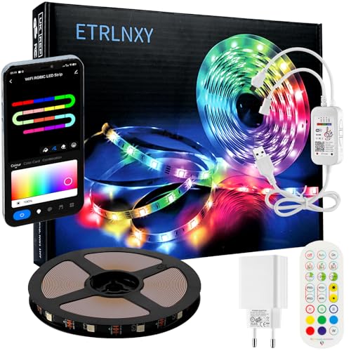 WiFi LED Strip RGBIC 4m, WS2812B LEDs TV LED Hintergrundbeleuchtung Musik Sync, Segmentcontrol Verlaufsfarbe LED Streifen, Funktioniert mit Alexa und Google Assistant,Benutzerdefinierter Verlaufsmodus von ETRLNXY