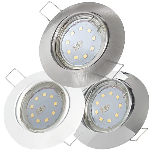 ETT Distribution GmbH LED Einbaustrahler 12V inkl. 2 x 5W SMD LM Farbe Edelstahl geb. IP20 LED Einbauleuchten Fabian 3000K Warmweiß mit Trafo von ETT Distribution GmbH