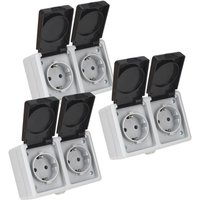 ETT - 3er Set Feuchtraum horizontal Doppelsteckdose Serie taff Aufputz Steckdose 2-fach IP44 grau von ETT