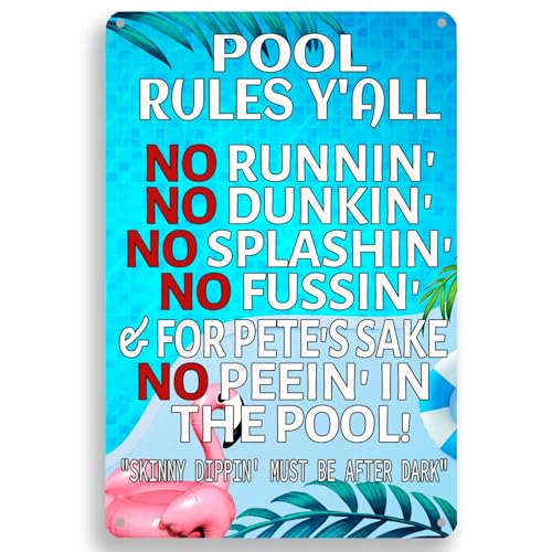 Blechschild "Pool Rules" No Running No Dunking No Splashing Swimming Pool Metallschilder Vintage Pool Terrasse Dekoration für Schwimmbad Wasserpark Strand Dekor 20,3 x 30,5 cm von ETTIBETRENDY