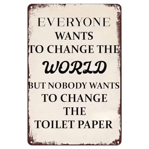 Blechschild "Toilet Rules", "Everyone Wants To Change The World", lustiges WC-Zitat, Wanddekoration für Badezimmer, Waschküche, Zuhause, Kneipe, 30,5 x 20,3 cm Blechschild "Toilet Rules", "Everyone Wants To Change The World", lustiges WC-Zitat, Wanddekoration für Badezimmer, Waschküche, Zuhause, Kneipe, 30,5 x 20,3 cm von ETTIBETRENDY