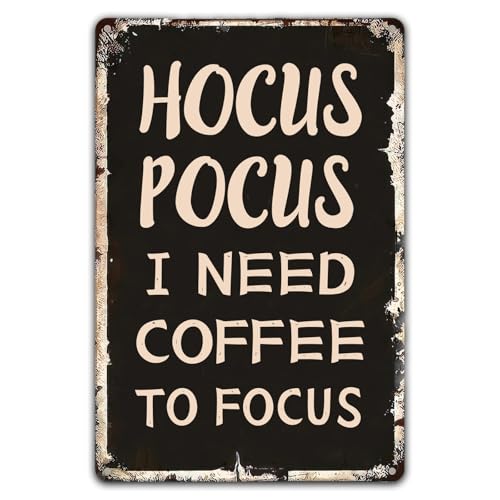 Lustiges Halloween-Metallschild, Hokus-Pocus I Need Coffee to Focus, Vintage-Blechschild, Wanddekoration, Halloween-Wanddekoration, Eisenmalerei für Zuhause, Küche, Café, Pub, Veranda, 20,3 x 30,5 cm Lustiges Halloween-Metallschild, Hokus-Pocus I Need Coffee to Focus, Vintage-Blechschild, Wanddekoration, Halloween-Wanddekoration, Eisenmalerei für Zuhause, Küche, Café, Pub, Veranda, 20,3 x 30,5 cm von ETTIBETRENDY