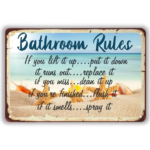 Lustiges Metall-Blechschild mit Aufschrift "Beach Bathroom Rules", lustiges WC-Zitat, Wanddekoration, Blechgemälde für Zuhause, WC, Badezimmer, Bars, Cafés, Büro, Geschäft, Pubs, 30,5 x 20,3 cm Lustiges Metall-Blechschild mit Aufschrift "Beach Bathroom Rules", lustiges WC-Zitat, Wanddekoration, Blechgemälde für Zuhause, WC, Badezimmer, Bars, Cafés, Büro, Geschäft, Pubs, 30,5 x 20,3 cm von ETTIBETRENDY