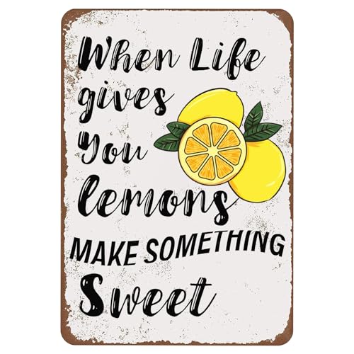 Lustiges Zitronen-Metall-Blechschild, "When Life Gives You Lemons Make Something Sweet", lustiges Badezimmer-Dekor für Zuhause, Büro, Obstgeschäft, Geschäft, Café, Bar, Kneipe, Garage, 20,3 x 30,5 cm Lustiges Zitronen-Metall-Blechschild, "When Life Gives You Lemons Make Something Sweet", lustiges Badezimmer-Dekor für Zuhause, Büro, Obstgeschäft, Geschäft, Café, Bar, Kneipe, Garage, 20,3 x 30,5 cm von ETTIBETRENDY