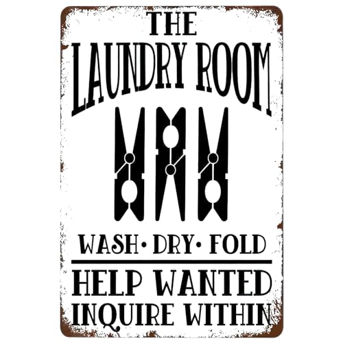 Metall-Blechschild mit Aufschrift "Laundry Room Wash Dry Fold Help Wanted Inquire Within", Retro-Blechschild für Zuhause, Bars, Clubs, Cafés, Badezimmer, Bauernhof, 20,3 x 30,5 cm Metall-Blechschild mit Aufschrift "Laundry Room Wash Dry Fold Help Wanted Inquire Within", Retro-Blechschild für Zuhause, Bars, Clubs, Cafés, Badezimmer, Bauernhof, 20,3 x 30,5 cm von ETTIBETRENDY