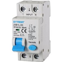 Differentialschutzschalter schutzvorrichtung 1P+N 6A 4.5kA 30mA 220V 2 Modules DIN Ettroit JXB1L-63-1P+N-6A von ETTROIT
