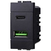 Ettroit - Lademodul mit zwei Anschlussbuchse usb Type-A + Type-C Bticino Livinglight kompatibler 5Vdc 3.1A schwarz Farbe von ETTROIT