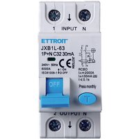 Ettroit - lebenserhaltender differenzmagnetothermischer schalter für din-schiene 2 module 1P+N 32A C32 240V 30mA 6KA class a von ETTROIT