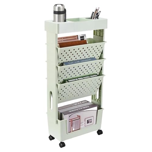 ETUCYNG Bücherregal 37.5x15x78cm Bewegbares Mit Rollen PP Beweglicher Bücherregalwagen Für Kinderzimmer, Studienzimmer Und Wohnzimmer von ETUCYNG