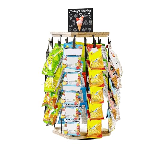 ETUCYNG Drehbarer Snack-Organizer, 22 x 42,5 cm, Schreibtisch- mit 360°-Holzsockel, Schreibtisch-Display, für Süßigkeiten, Bürobedarf, Party-Snacks, inklusive Memoboard von ETUCYNG