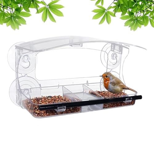 ETUCYNG Durchsichtiger Vogelfutterspender für Fenster, Saugnapf, auslaufsichere Futterbox, abnehmbar für Hinterhof, Balkon, Garten, Deck von ETUCYNG