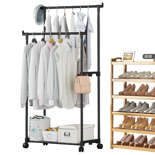 ETUCYNG Freistehender Kleiderbügel Aus Metall Mit Unterem Gestell, Garderobenständer Auf Rollen, Multifunktional Schlafzimmer Kleiderständer, Kleiderwagen Stabil, Double Rail Kleiderständer ETUCYNG Freistehender Kleiderbügel Aus Metall Mit Unterem Gestell, Garderobenständer Auf Rollen, Multifunktional Schlafzimmer Kleiderständer, Kleiderwagen Stabil, Double Rail Kleiderständer von ETUCYNG
